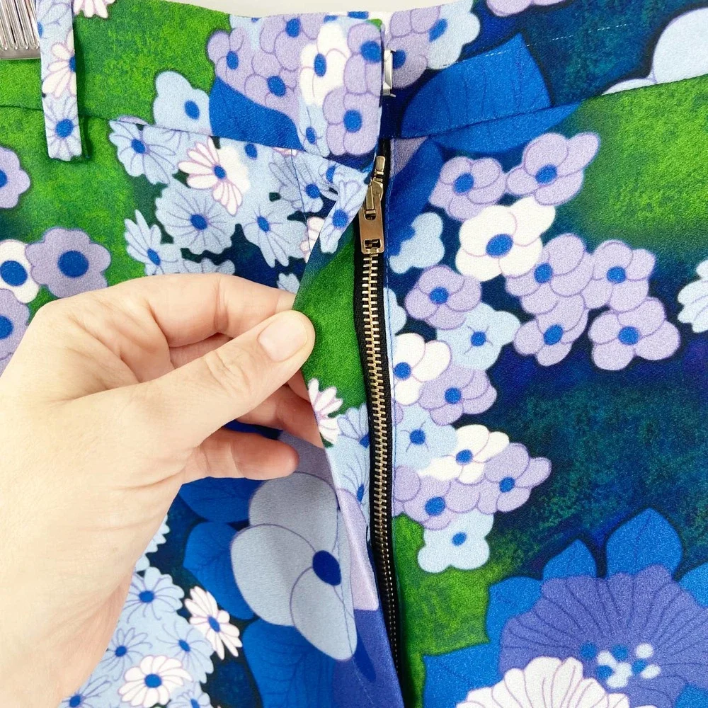 Carven Blue and Green Cady Floral Printed Mini Skirt - Picture 8 of 10